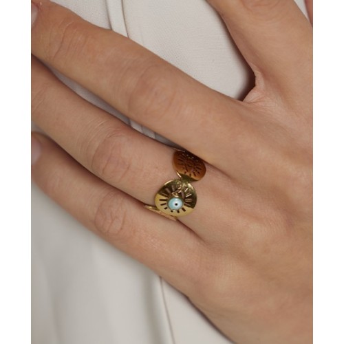 ANILLO "RA" CON OJO TURCO, ACERO Y ORO WATERPROOF