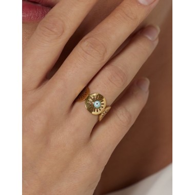 ANILLO "RA" CON OJO TURCO, ACERO Y ORO WATERPROOF