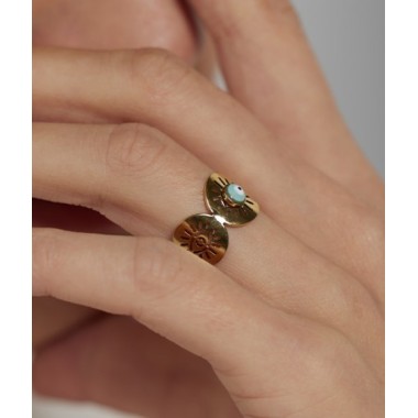 ANILLO "RA" CON OJO TURCO, ACERO Y ORO WATERPROOF