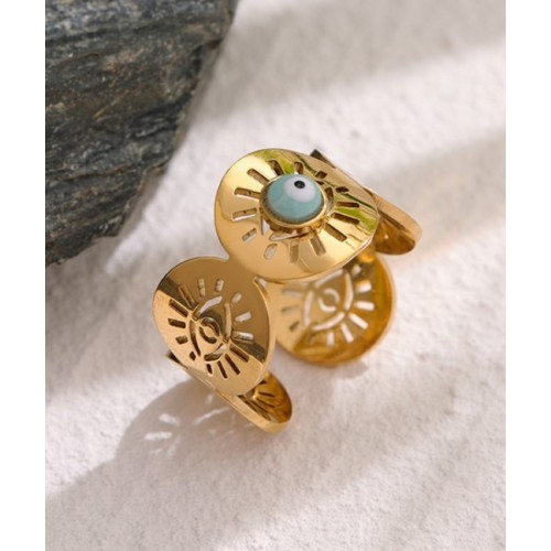 ANILLO "RA" CON OJO TURCO, ACERO Y ORO WATERPROOF