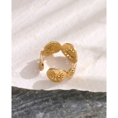 ANILLO "RA" CON OJO TURCO, ACERO Y ORO WATERPROOF