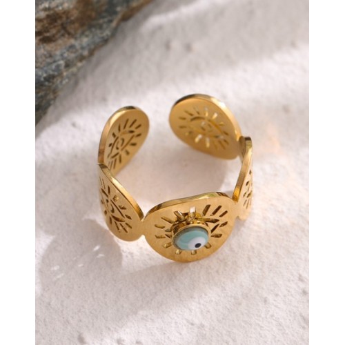 ANILLO "RA" CON OJO TURCO, ACERO Y ORO WATERPROOF