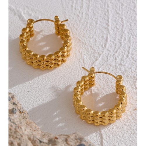 PENDIENTES TRIPLE ACERO Y ORO WATERPROOF