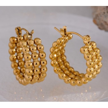 PENDIENTES TRIPLE ACERO Y ORO WATERPROOF