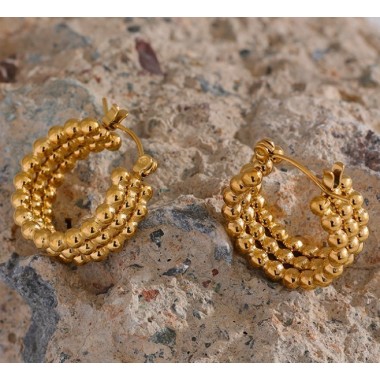 PENDIENTES TRIPLE ACERO Y ORO WATERPROOF