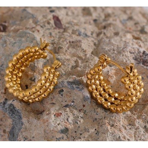 PENDIENTES TRIPLE ACERO Y ORO WATERPROOF