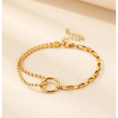 PULSERA CÍRCULO MINIMALISTA, ACERO Y ORO