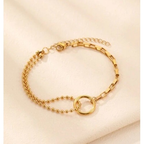 PULSERA CÍRCULO MINIMALISTA, ACERO Y ORO