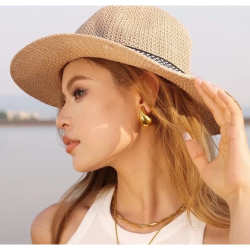 PENDIENTES GOTA ACERO Y ORO WATERPROOF