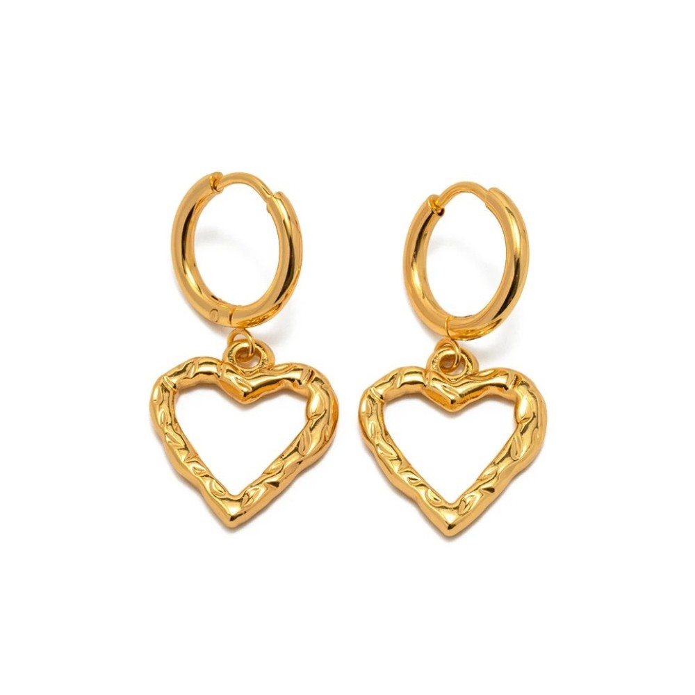 PENDIENTES AROS CORAZON ACERO Y ORO WATERPROOF