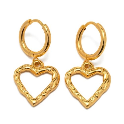 PENDIENTES AROS CORAZON ACERO Y ORO WATERPROOF