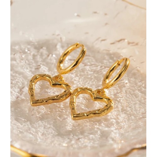 PENDIENTES AROS CORAZON ACERO Y ORO WATERPROOF