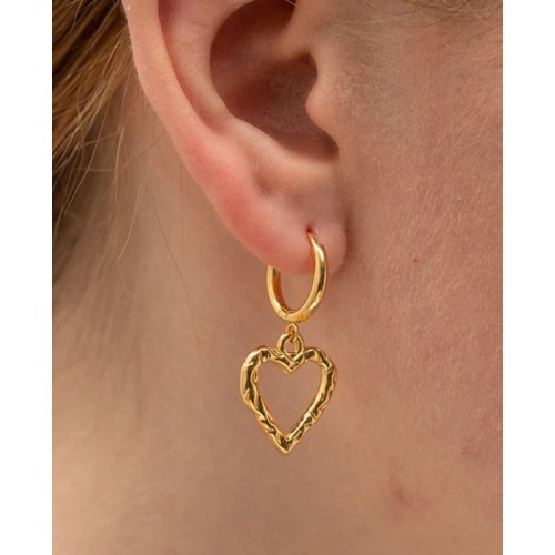 PENDIENTES AROS CORAZON ACERO Y ORO WATERPROOF