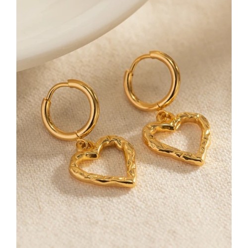 PENDIENTES AROS CORAZON ACERO Y ORO WATERPROOF