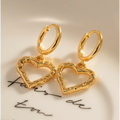 PENDIENTES AROS CORAZON ACERO Y ORO WATERPROOF