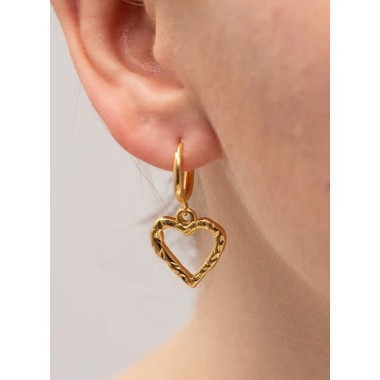 PENDIENTES LARGOS CORAZONES ACERO Y ORO WATERPROOF