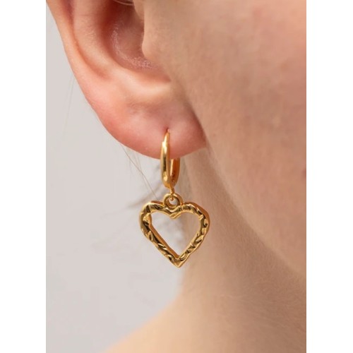 PENDIENTES AROS CORAZON ACERO Y ORO WATERPROOF