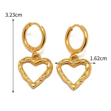 PENDIENTES LARGOS CORAZONES ACERO Y ORO WATERPROOF