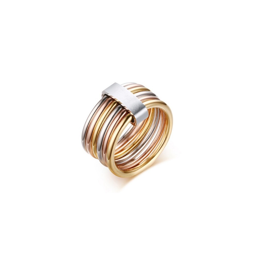 ANILLO 6 AROS TRICOLOR, ACERO