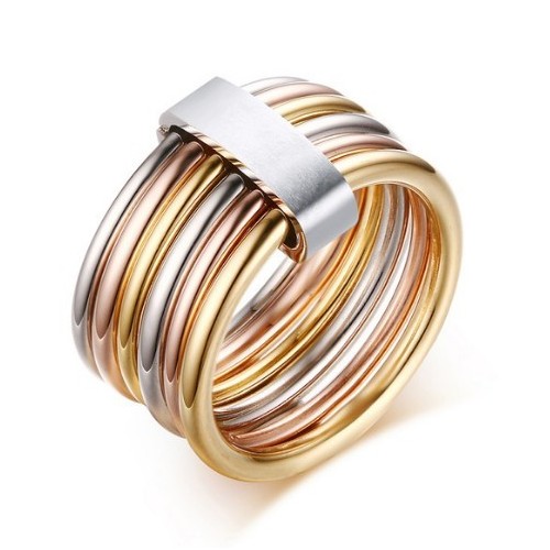 ANILLO 6 AROS TRICOLOR, ACERO
