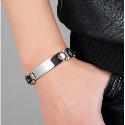 ESCLAVA ACERO Y CAUCHO PARA HOMBRE