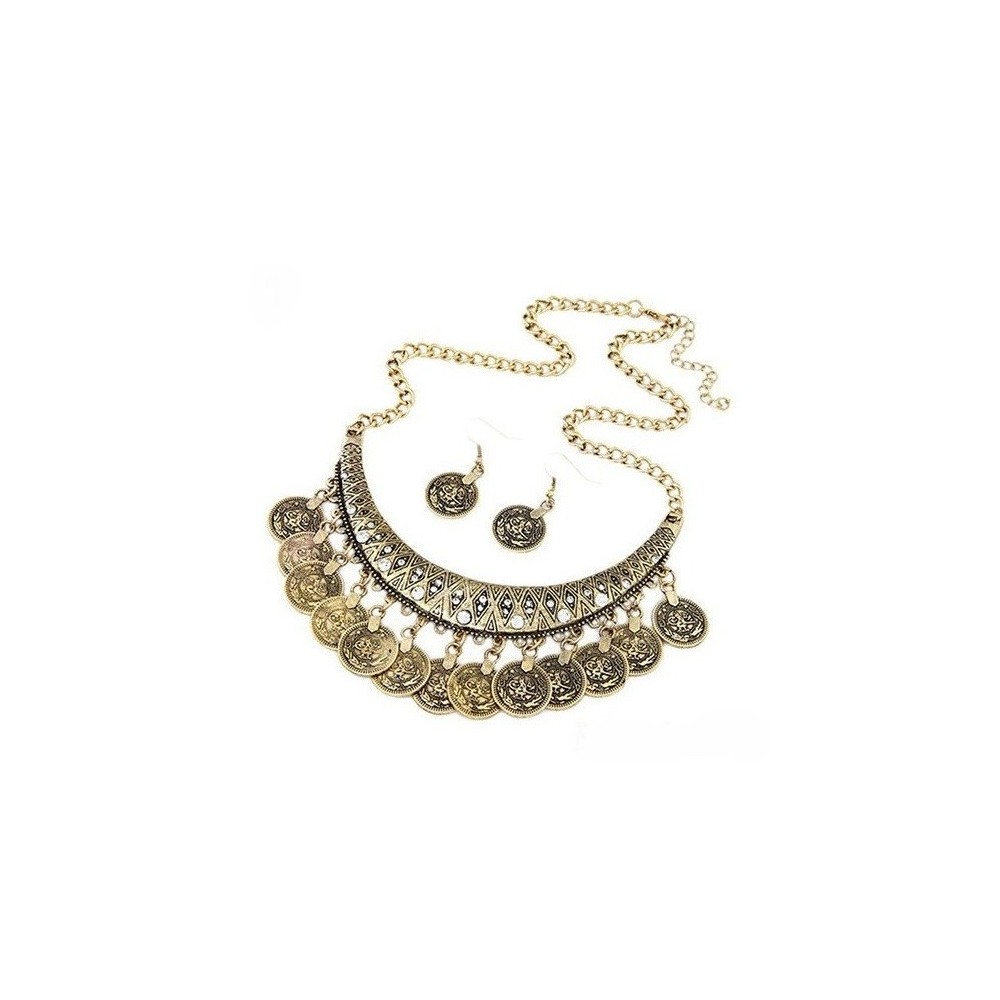 Conjunto collar y pendientes de zamak dorado, ETNIA