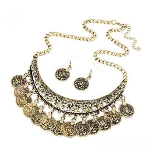 Conjunto collar y pendientes de zamak dorado, ETNIA