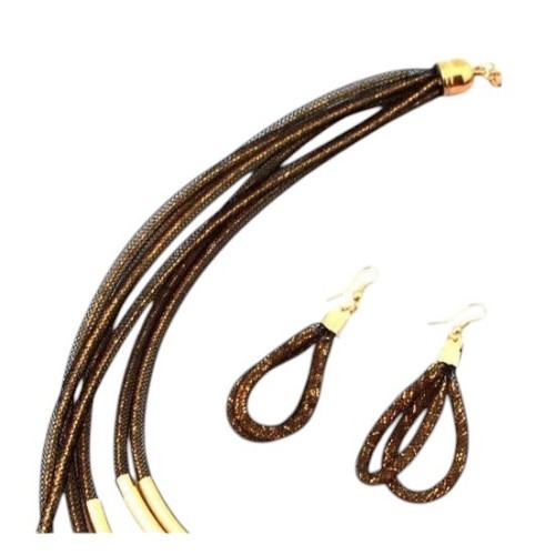 Conjunto collar gargantilla y pendientes de zamak dorado con varias filas, ETNIA