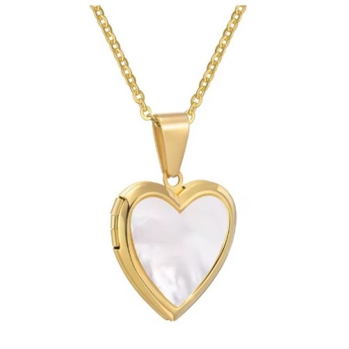 COLGANTE RELICARIO CORAZÓN NÁCAR ACERO Y ORO