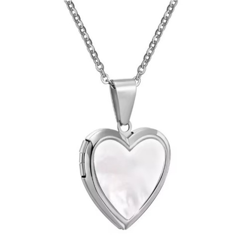 COLGANTE RELICARIO CORAZÓN NÁCAR ACERO Y ORO