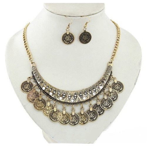 Conjunto collar y pendientes de zamak dorado, ETNIA