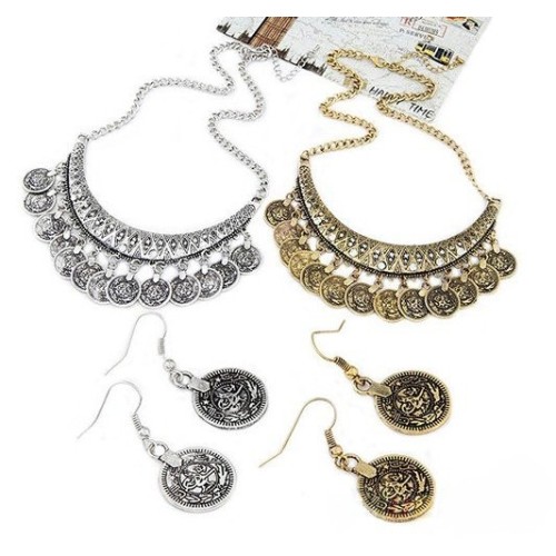 Conjunto collar y pendientes de zamak dorado, ETNIA