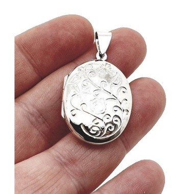 COLGANTE RELICARIO PORTAFOTOS OVALADO, 100% PLATA DE LEY
