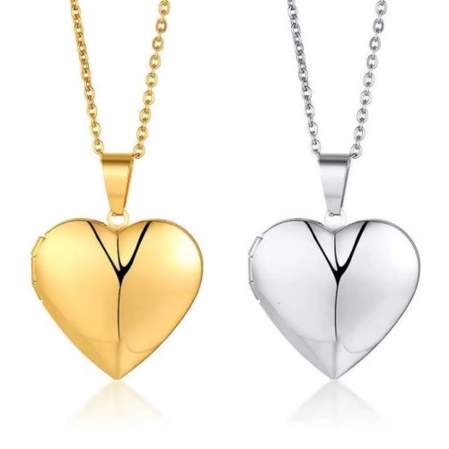 COLGANTE RELICARIO PORTAFOTOS CORAZÓN LISO ACERO