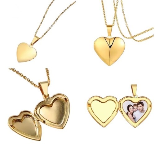 COLGANTE RELICARIO PORTAFOTOS CORAZÓN LISO ACERO