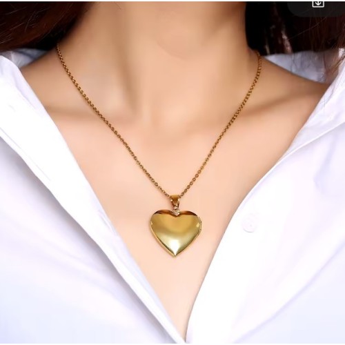 COLGANTE RELICARIO PORTAFOTOS CORAZÓN LISO ACERO