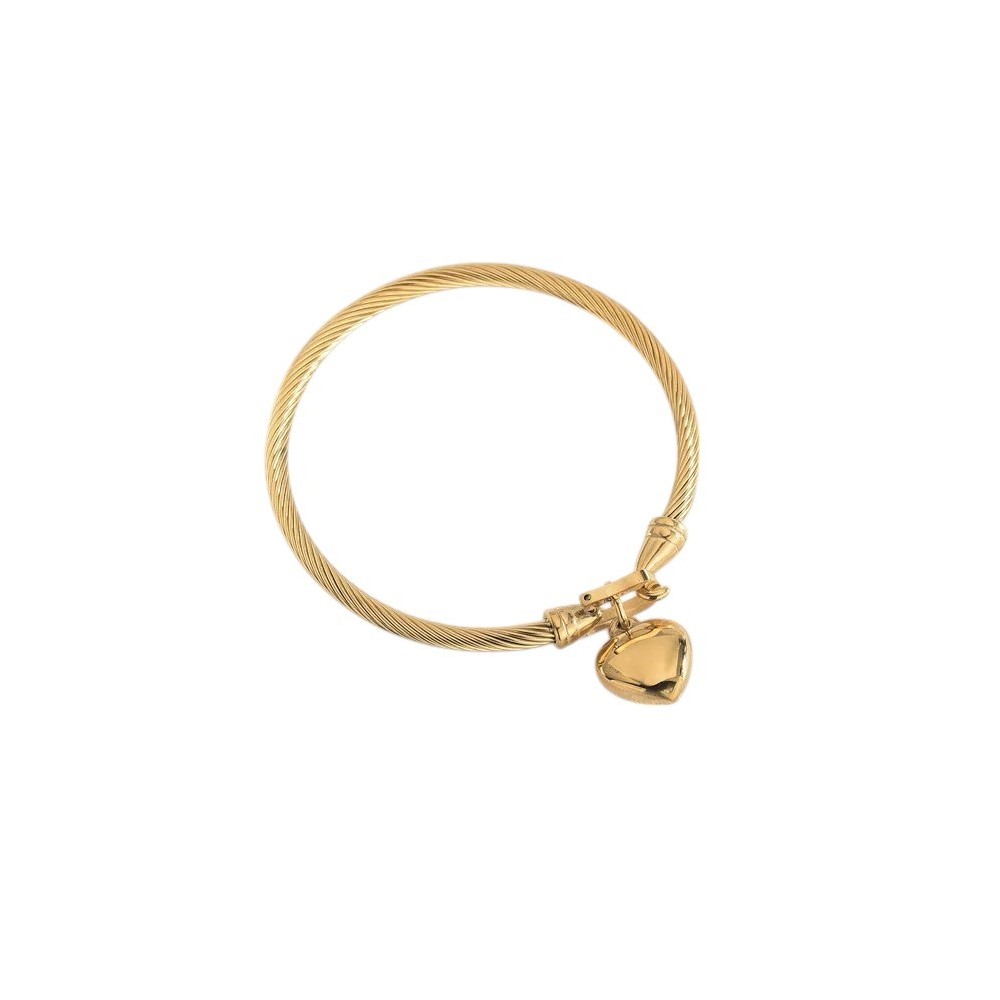 PULSERA MEDIA CAÑA ACERO Y ORO CON CORAZÓN PARA GRABAR