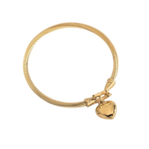 PULSERA MEDIA CAÑA ACERO Y ORO CON CORAZÓN PARA GRABAR