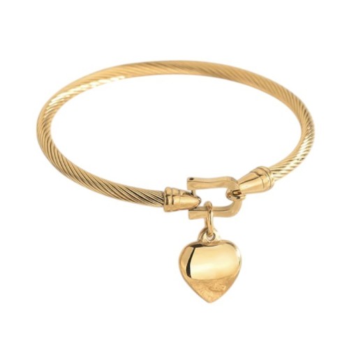 PULSERA MEDIA CAÑA ACERO Y ORO CON CORAZÓN PARA GRABAR