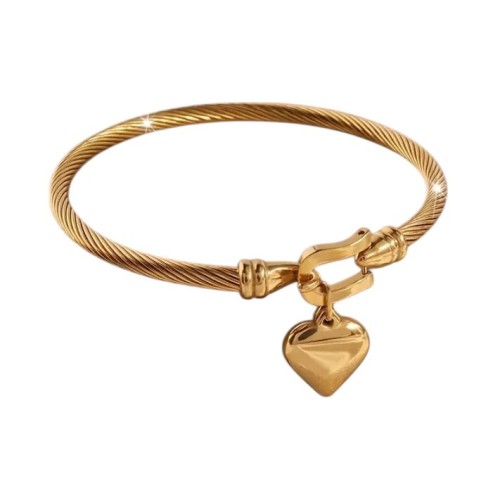 PULSERA MEDIA CAÑA ACERO Y ORO CON CORAZÓN PARA GRABAR