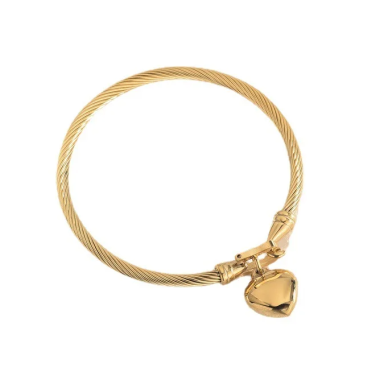 pulsera media caña acero y oro con corazón personalizado