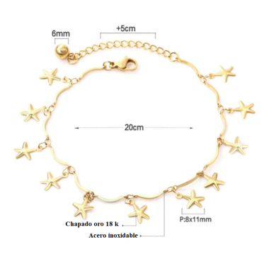 tobilleras acero y oro estrellitas colgantes