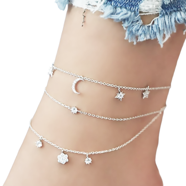 TOBILLERA MOON STAR SILVER