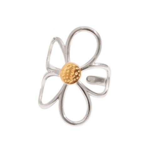 ANILLO FLOR CALADA ACERO BICOLOR AJUSTABLE