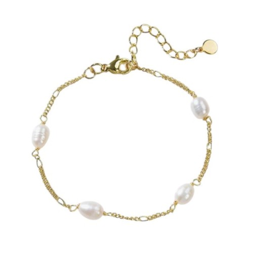 PULSERA PERLAS NATURALES PEQUEÑAS ACERO Y ORO