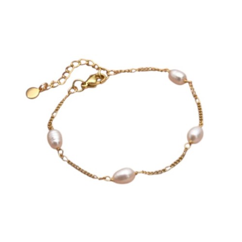 PULSERA PERLAS NATURALES PEQUEÑAS ACERO Y ORO