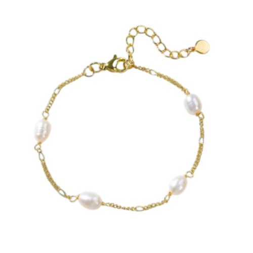 PULSERA PERLAS NATURALES PEQUEÑAS ACERO Y ORO