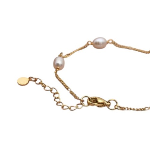 PULSERA PERLAS NATURALES PEQUEÑAS ACERO Y ORO