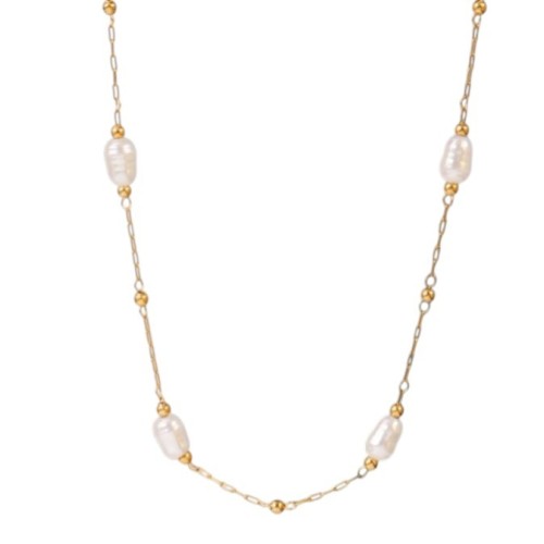 GARGANTILLA ELEGANTE PERLAS PEQUEÑAS ACERO Y ORO