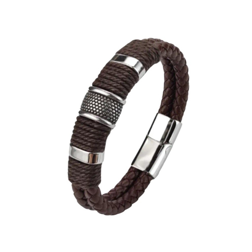 PULSERA PERSONALIZADA CUERO TRENZADO DOBLE MARRÓN